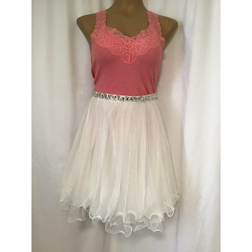 White Layered Tulle Skirt Jeweled Waist My‎ Michelle Size 11
